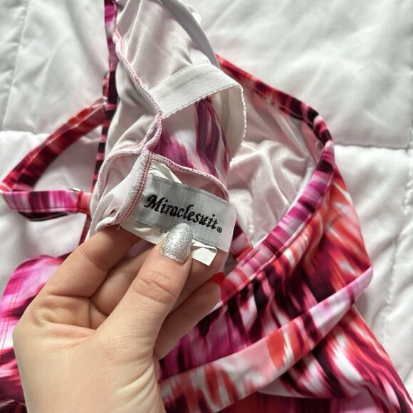 Miraclesuit Swimsuit Womens Size 8 Tankini Bikini Top Pink White Summer Beach - Picture 6 of 7